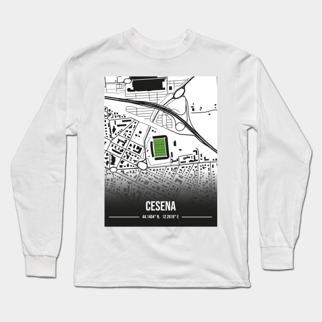 Cesena FC Stadium Map Design Long Sleeve T-Shirt by TopFootballStadiums